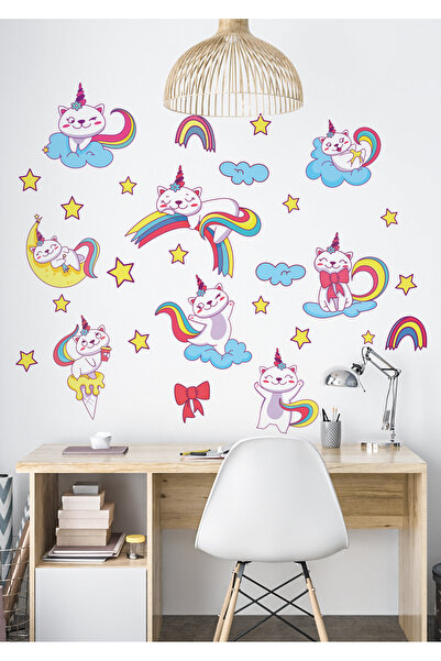 Ettycat Design Unicorn Kediler Çocuk Odası Duvar Sticker Seti