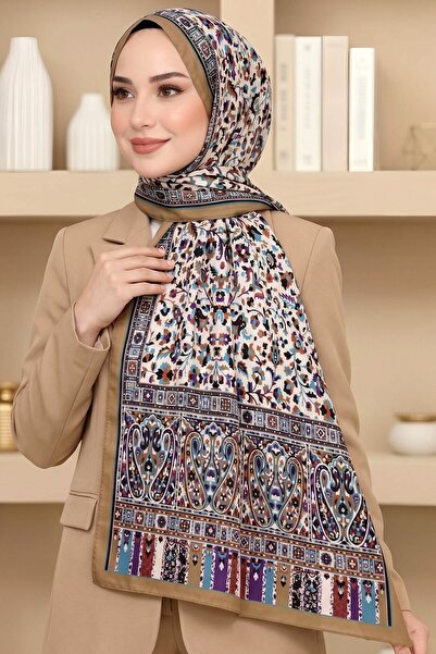 hadiora Women's Light Brown Floral Patterned Soft Shawl