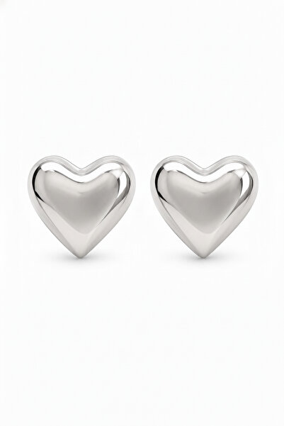 Jack Ferrero Pair of Heart-Shaped Shiny Silver Color Steel Earrings - Stylish...