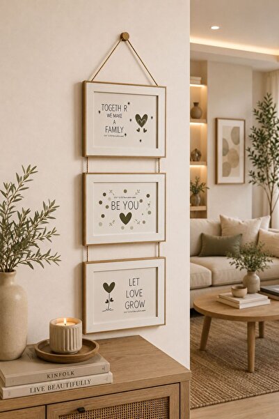NEWNOW Set de 3 rame foto din lemn cu agățătoare pentru decor de perete – Set...