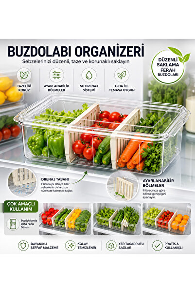 HAUSEN 7.5L Ayraçlı Buzdolabı Organizeri
