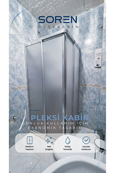 FreeDuş Soren Pleksi Duşakabin Mat Panel Sürgülü Köşe Duşakabin Gümüş Profil