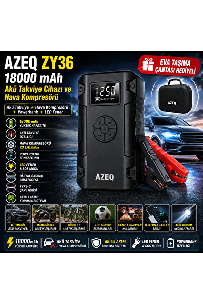 AZEQ ZAYDEN ZY36 Akü Takviye Cihazı ve Hava Kompresörü 18000 mAh Powerbank Di...