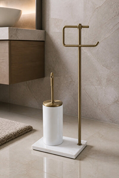 İSAOĞLU YAPI Antique Gold Toilet Paper Holder and Toilet Brush Set First Qual...