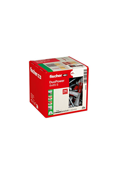 Fischer Șurub DUOPOWER 8x65 S LD (gri deschis/roșu, 25 bucăți, cu șurub)