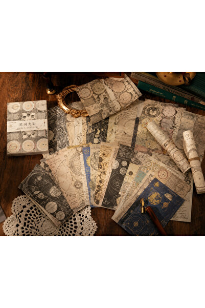 SF SCRAPBOOK KIRTASİYE Vintage Astronomy Themed Scrapbook Paper Set 100 Sheet...