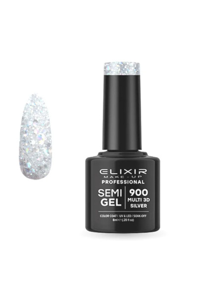 Elixir Επαγγελματικό Ημι-τζελ Ημι-μόνιμο Βερνίκι Νυχιών 900 Multi 3D Ασημί Δι...