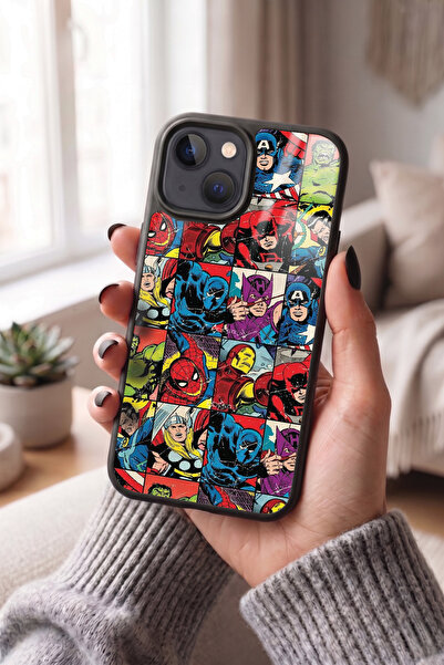 Snacase Apple iPhone 13 / 14 Uyumlu Marvel Kahramanlar Tasarımlı Parlak Premi...