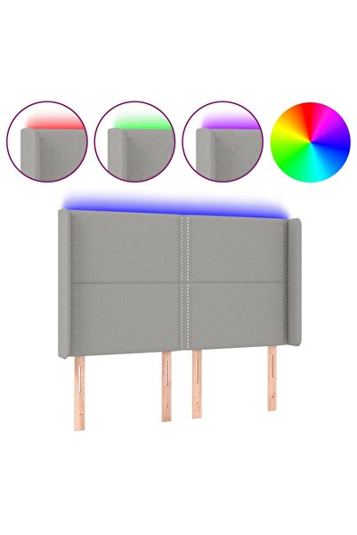 vidaxl Tăblie de pat cu LED, gri deschis, 147x16x118/128 cm, textil