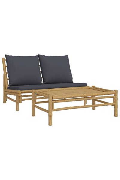 vidaxl Set mobilier de grădină cu perne gri închis, 2 piese, bambus