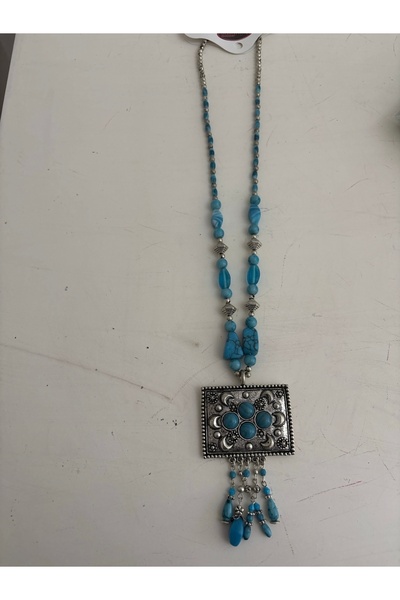 ELUNE İSTANBUL & Milano Turquoise Stone Look Ethnic Detailed Long Necklace