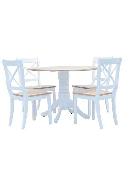 vidaxl Set mobilier de bucătărie, 5 piese, alb și maro, lemn masiv de hevea