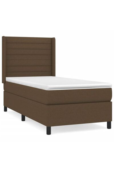 vidaxl Pat boxspring cu saltea, maro închis, 90 x 200 cm, textil