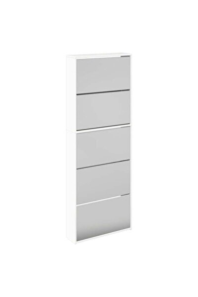 vidaxl Pantofar cu oglindă, 5 niveluri, alb lucios, 63 x 17 x 169,5 cm