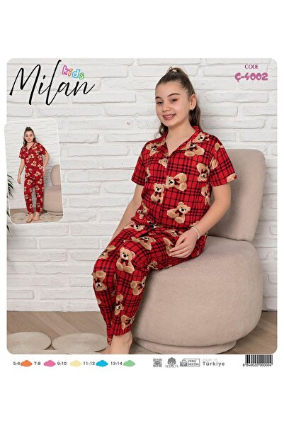Butik milan kids bordo ayıcık desenli pijama takımı