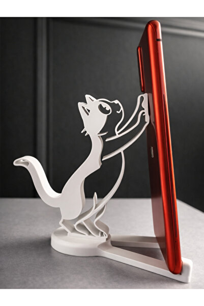 Kedi Figürlü 3D Tasarım Masaüstü Telefon Standı