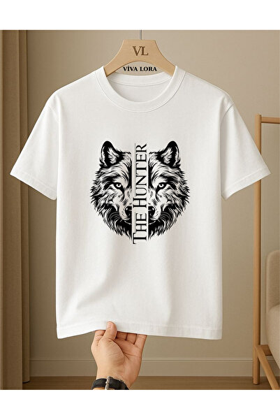VİVA LORA Wolf Themed Printed Men's Circular Neck Regular Fit 100% Cotton T-S...