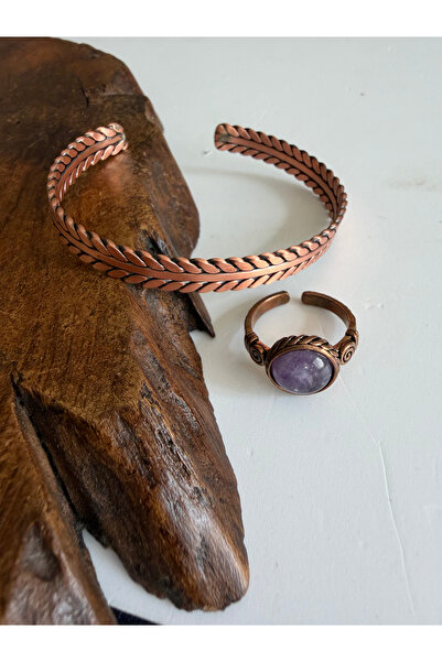 Rupen Kraft 100% Pure Copper Bracelet and Ring Combination with Natural Ameth...