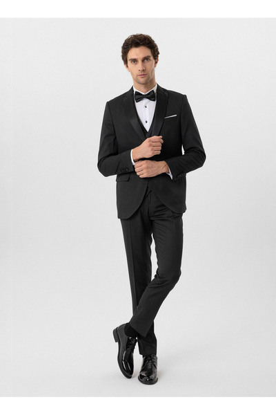 SÜVARİ Siyah Erkek Slim Fit Armürlü Takım Elbise TK3000400322