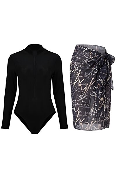 segiza Long Sleeve Zippered Pareo Swimsuit