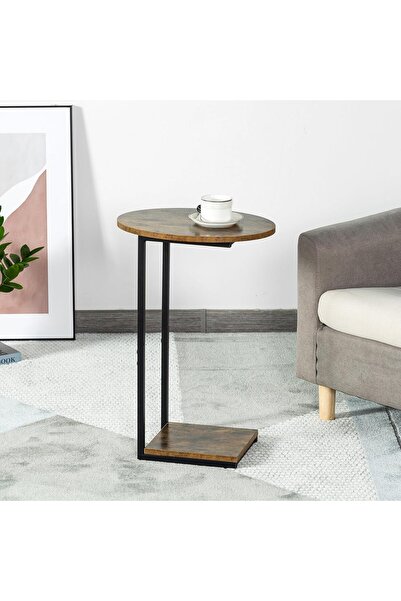 horoof home Compact C-Table End Table, 40x30x60 cm, Modern brown Wooden Side Table with Bottom Shelf for Small Spaces,SL126