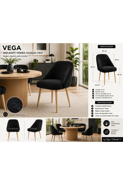 arge demo Vega Yemek Masası Sandalyesi Welsoft Kumaş Balkon Ofis Sandalyesi