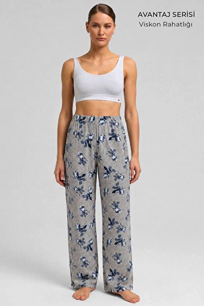 Aytuğ&Mısırlı Egyptian Women's Viscose Bottom Pajamas Beige/Navy Blue