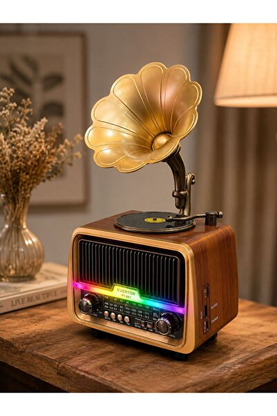 m memita Everton RT-601 Nostaljik Gramofon Bluetooth Radyo USB TF Kart Şarjlı...
