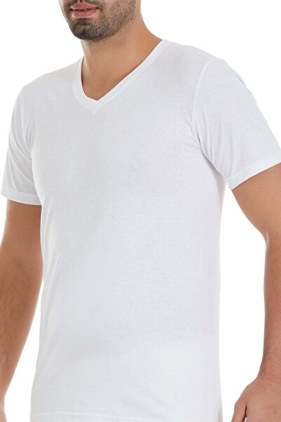 YILDIZ Single Jersey V-Neck Men's Undershirt White 100% Cotton 3-Pack