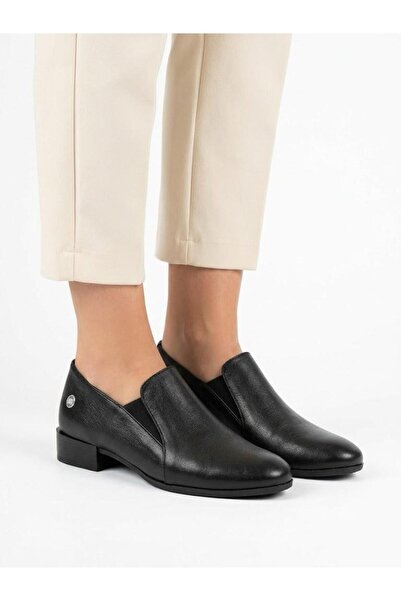 Mammamia Women's Black Genuine Leather Orthopedic Sole Casual Classic Shoes