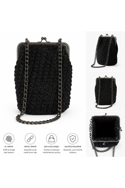 Selince Hayaller Hand Knitted Black Shoulder Bag