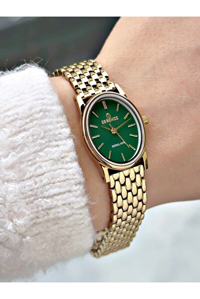 Essence Special Design Calendar Steel Strap Gold-Green Color Women's Wristwat...