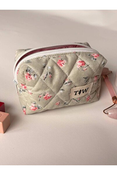 TALL WAY Green Rose Pattern Lipstick/Pad Bag-Mini Size