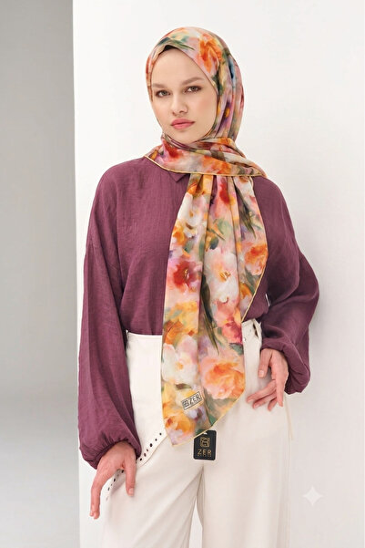 ZER Eșarfă din bumbac organic și viscoză, design special, cu flori batik, ușo...