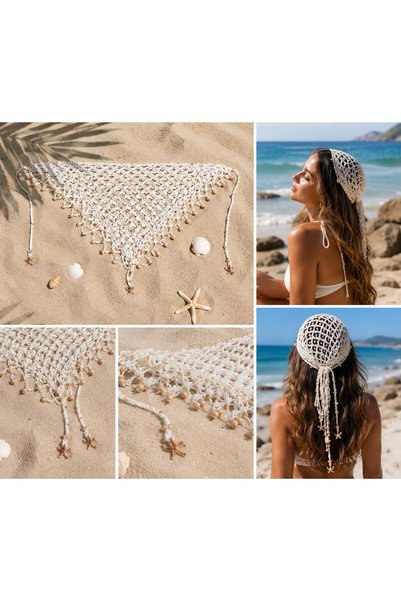PİNKBAG Starfish Knitted White Bohemian Bandana