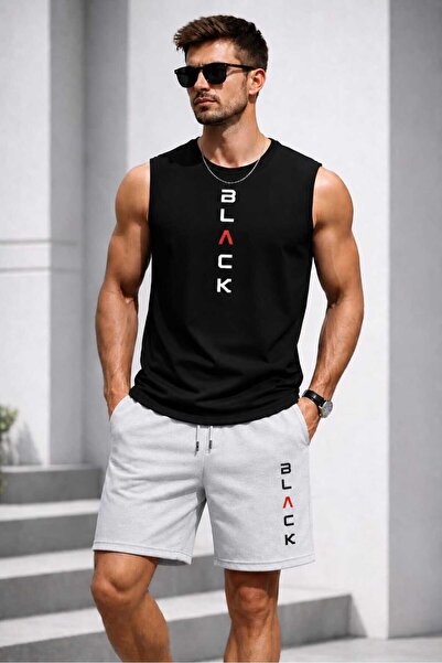 Elfa Tekstil 2-Piece Set of Men's Sleeveless T-Shirt and Pocketed Threaded Be...