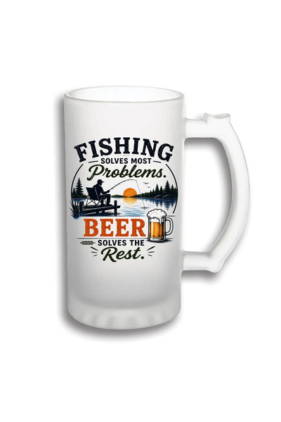 peGiftuiala Halbă Bere Personalizată 500 ml – Fishing Solves Most Problems, B...