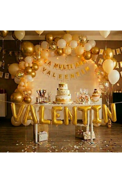 OEM Baloane Litere Nume VALENTIN, Auriu, Folie Metalizată 40 cm, Decor Elegan...