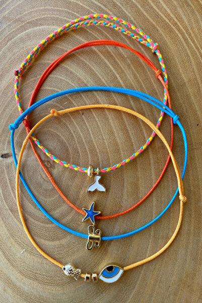 Shepidi 4-Piece Set of Adjustable Rope Anklets with Hollow Eye Star Objects