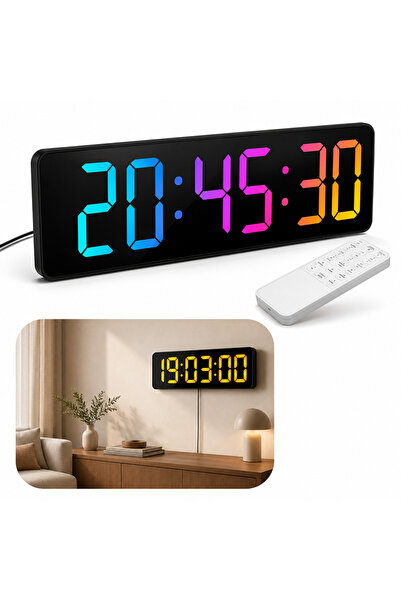 Sevgift RGB LED Büyük Ekranlı Dijital Duvar Saati, Timer | Uzaktan Kumandalı