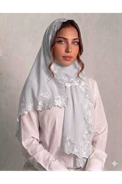Veil Designer طرحه بوال نطريز الورد علي ثلاث اطراف من الطرحه تطريز يدوي قماش ...
