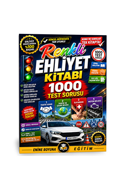 Enine Boyuna Eğitim Renkli Ehliyet Kitabı – 1000 Test Sorusu