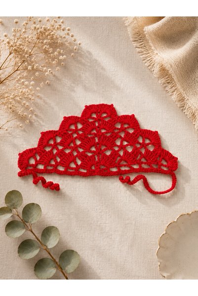 örgü 0-6 Years Old Red Hand-Knitted Baby Bandana – Summer Cotton Hair Band