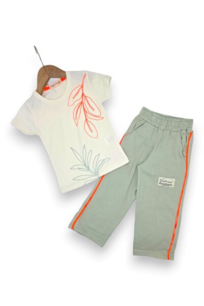 VOY KİDS Girl's Summer Clothes 2-3-4-5-6 Years Old 2-Piece Summer Set with Pa...