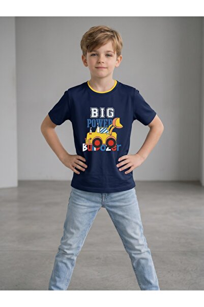 edoy Cotton BIGPOWER Engineering Vehicle Printed Short Sleeve Seasonal T-shirt