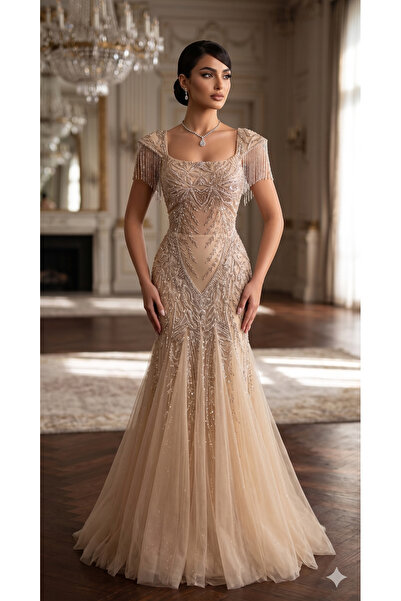 TOP BERLANTY Luxury Evening Dress Sequins Beading Glitter Fabric