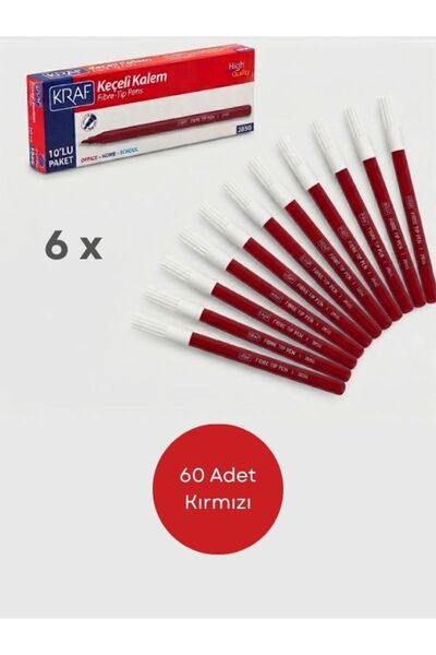 GÜMRÜK BEY Kraf 285g 60 Pieces of Felt-Tipped Pens - Red - 6X Pack