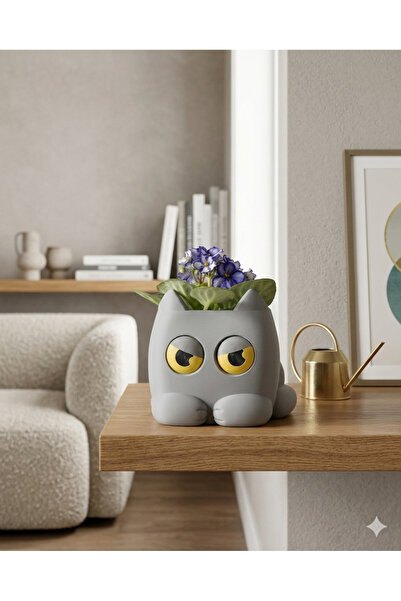 Meta ThreeD Sevimli Huysuz Kedi Mottolu Dekoratif Saksı Vazo - Modern Ev Ve O...