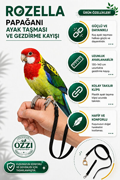 ozzipetshop Rozella Papağanı Ayak Bilek Tasması Güvenli Gezdirme Ayarlanabili...