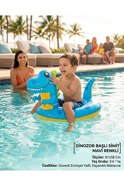 mavi su dünyası Dinozor Başlı Simit Mavi Renkli | 81x58 Cm | 3-6 Yaş Arası